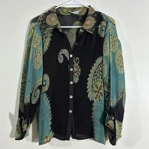 Vintage Lillie Rubin Women's Paisley Pleated Blouse Multicolor Size L‎